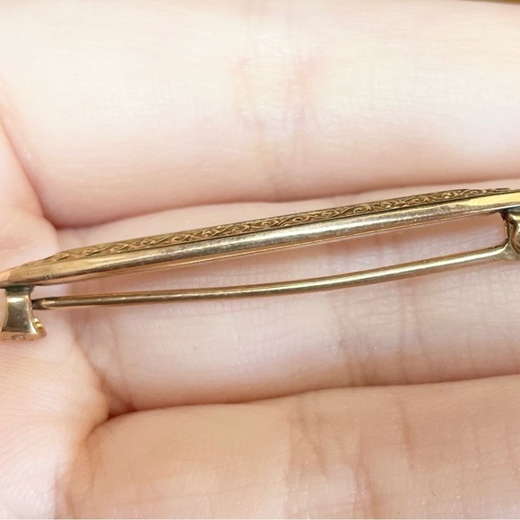 10K antique marquis bar pin yellow gold Edwardian art nouveau style broo… - Picture 8 of 10
